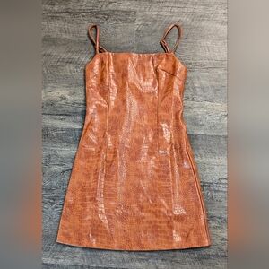 Mi Ami for Francesca's Faux Brown Croc Leather Zip Back Above Knee Dress Size XS